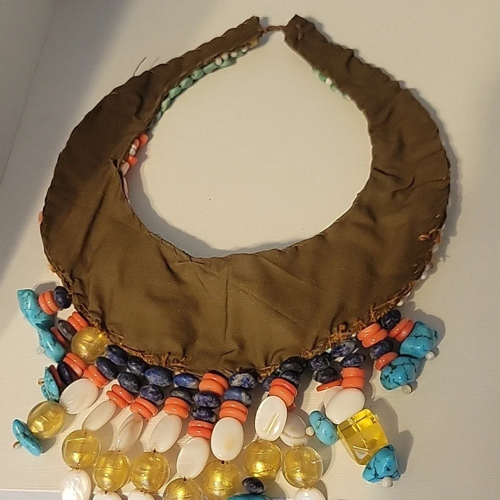Hand Stitched Vtg Turquois,Red,Pink Coral,Fresh Pearls, Amethyst, Lapis gemstone - Picture 5 of 7